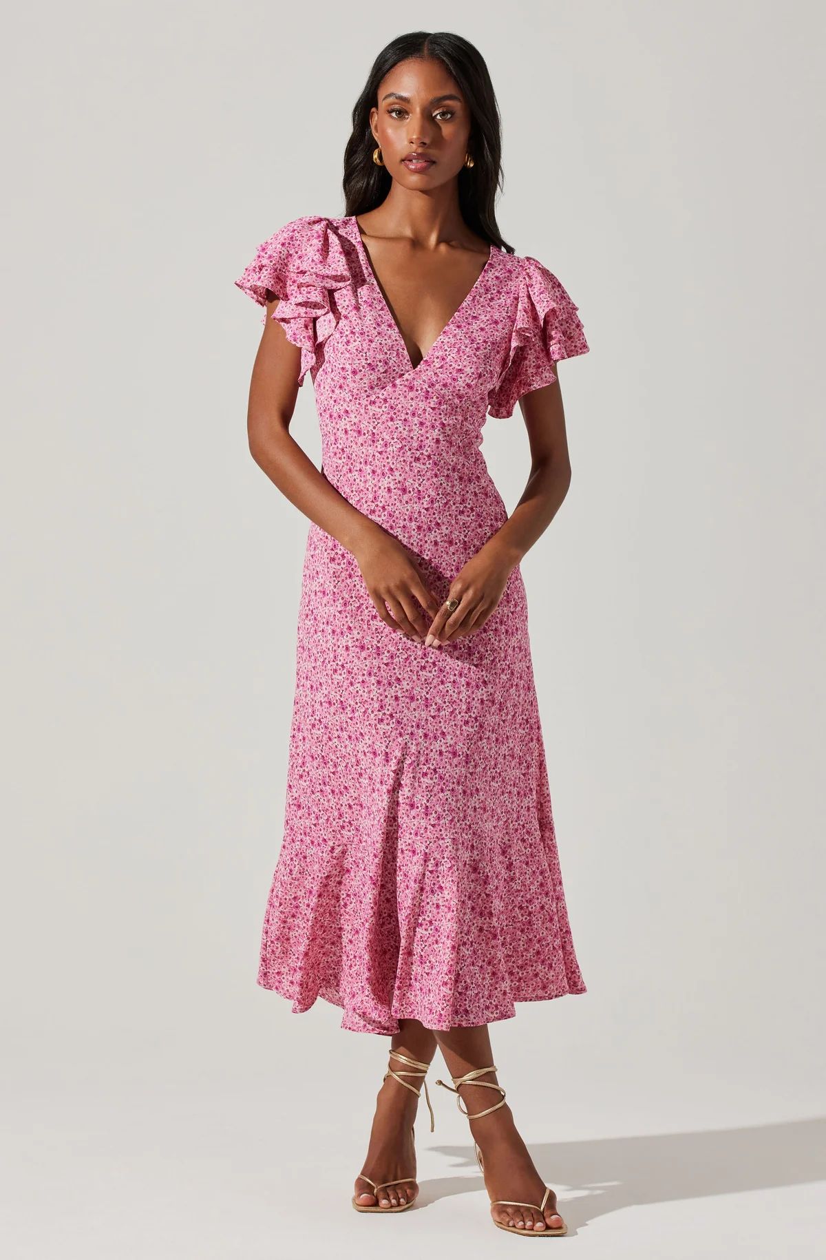 Celestine Floral Flutter Sleeve Midi Dress | ASTR The Label (US)