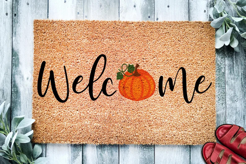 Welcome Pumpkin Door Mat  Fall Doormat  Welcome Mat  Cute - Etsy | Etsy (US)