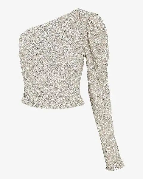 Sequin One Puff Shoulder Top | Express