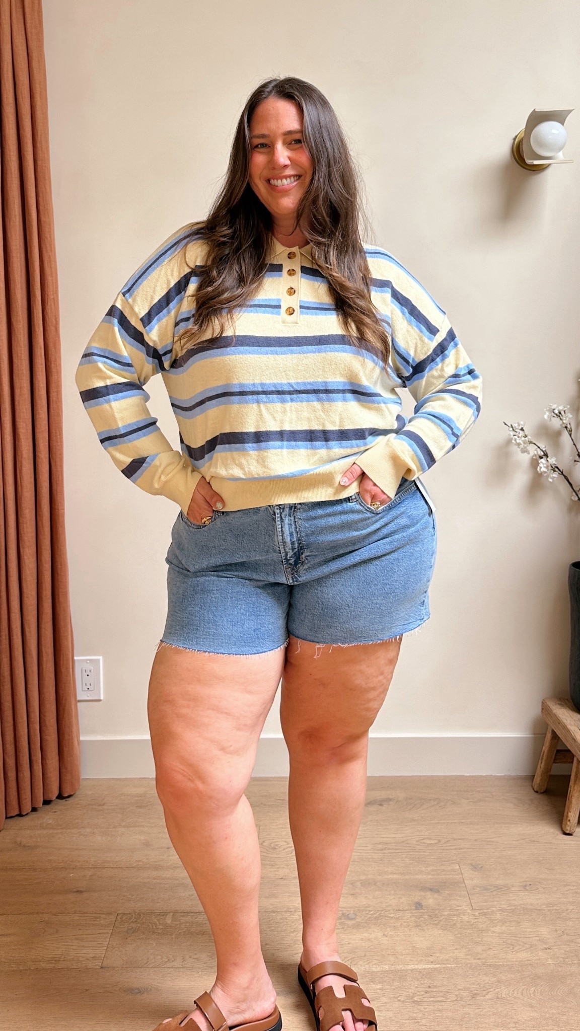 Size XL in th sweater and size 34 in the shorts! Both are on sale today!

#LTKMidsize #LTKSaleAlert #LTKootd