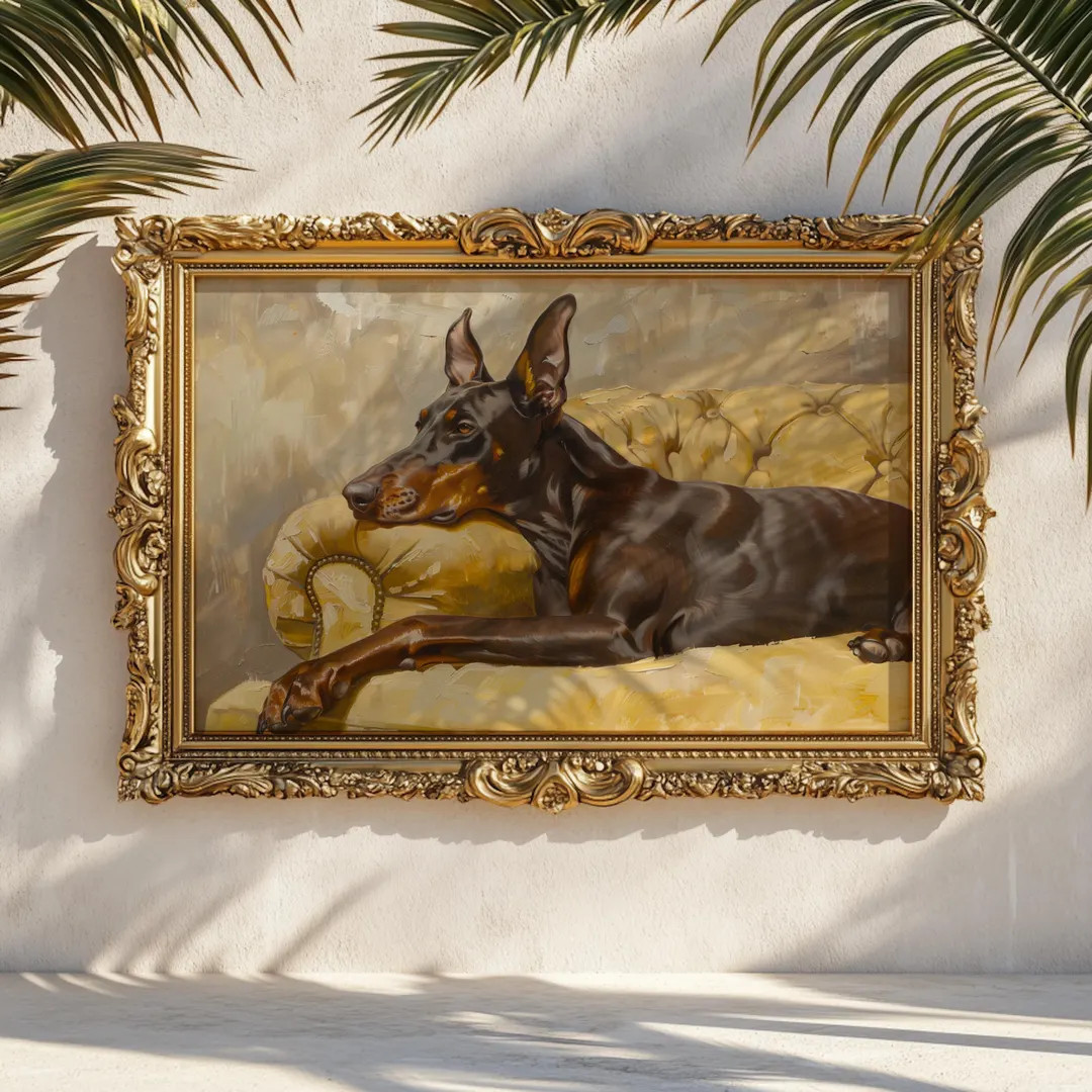 Pale Yellow Doberman on Sofa Oil Painting: Luxury Dog Decor | Etsy (US)