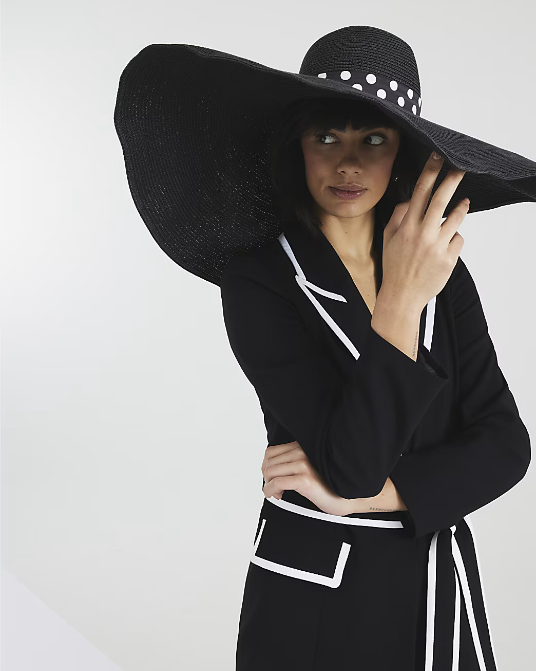 Black Spot Ribbon Oversized Floaty Straw Hat | River Island UK & IE