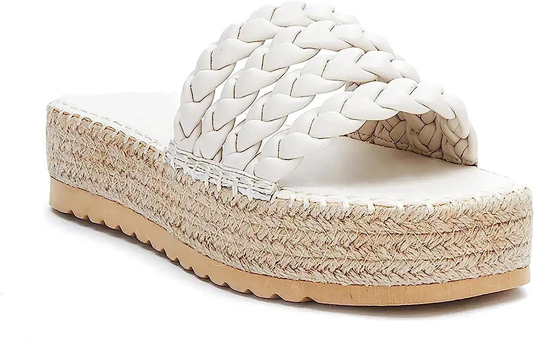 Coutgo Womens Platform Slides Sandals Espadrilles Braided Slip on Open Toe Backless Summer Dress Sho | Amazon (US)
