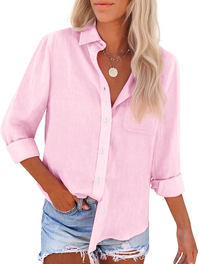 Womens Button Down Shirts Cotton Dress Shirts Oxford Shirts Long Sleeve Work Blouses Collared Top... | Amazon (US)