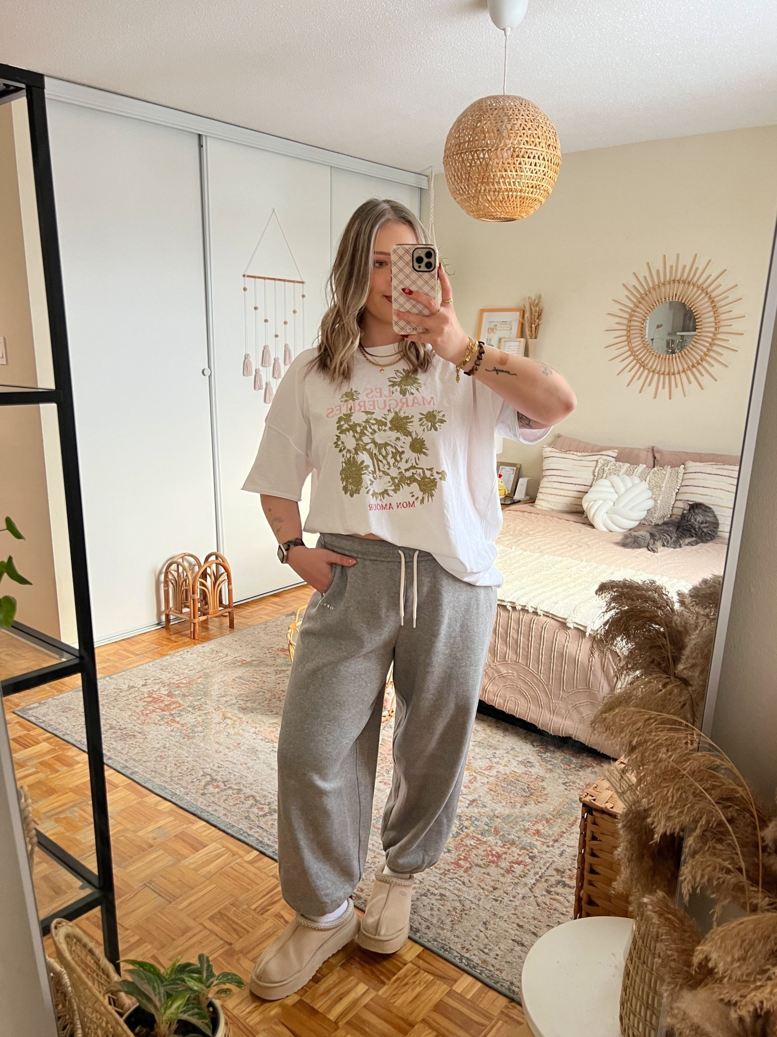Love this cute spring graphic tee & comfy sweatpants from aerie! Wearing my usual size L in both. Ugg tazz platforms fit TTS. Loungewear, wfh outfits


#LTKmidsize #LTKsale