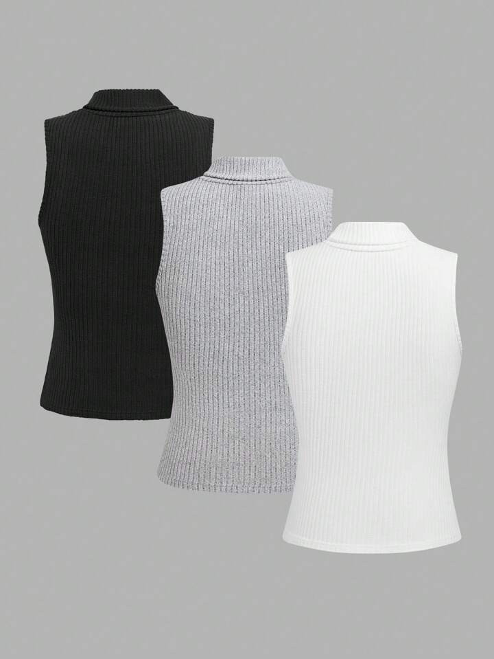 INAWLY Women's Sleeveless High Neck Rib Knit Warm Undershirt, Multi-Pack | SHEIN