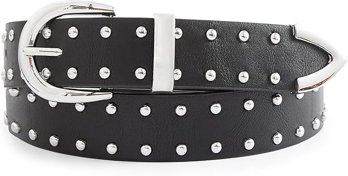 Women Studded Leather Belt for Jeans, Punk Rock Western Fashion Belts | Amazon (US)