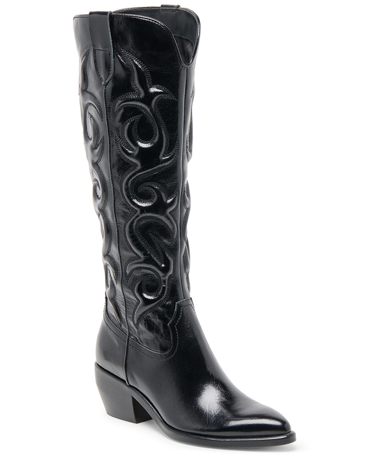 Dolce Vita Women's Mirla Tall Detailed Cowboy Boots - Black Leather | Macy's