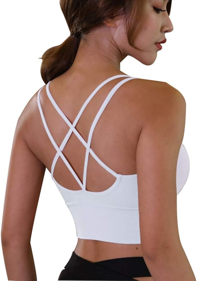 Lianshp Cross Back Strappy Sports Bra Padded Wirefree Yoga Workout Bras | Amazon (US)