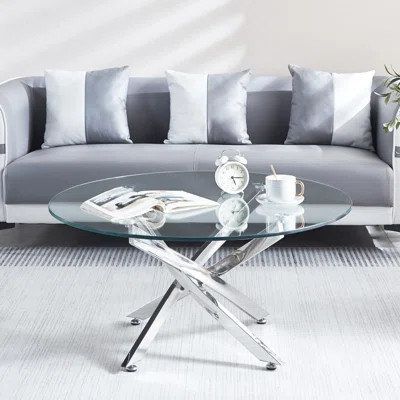 Stylish Tempered Glass Coffee Table, 35.4" Round, Metal Modern Round Table With Leveler Feet, Diameter | Wayfair North America