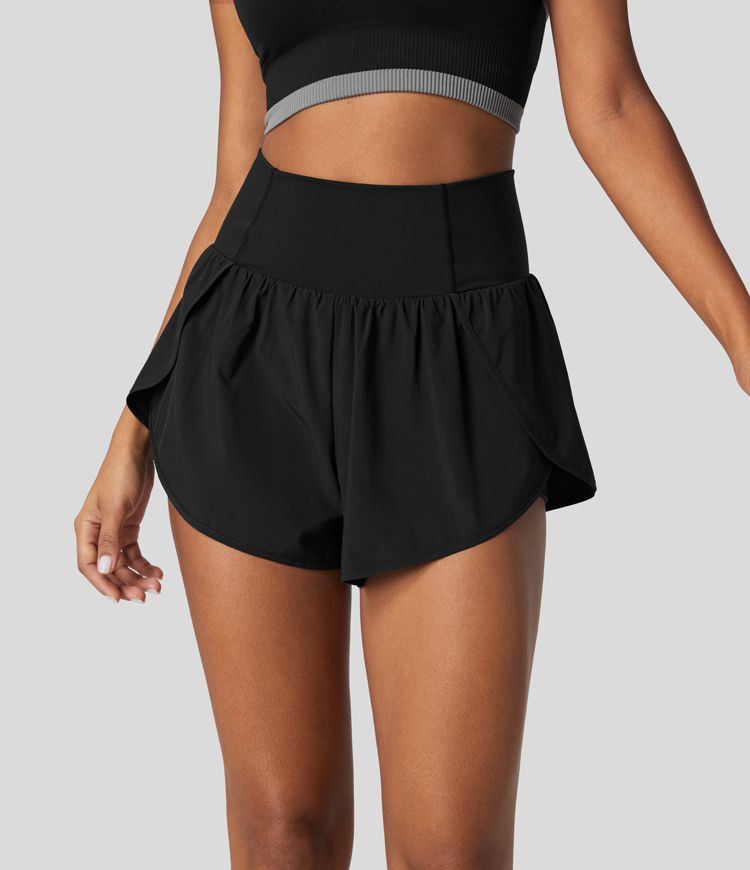 Women’s Breezeful™ High Waisted Crossover Petal Hem 2-in-1 Side Pocket Quick Dry Yoga Shorts ... | HALARA