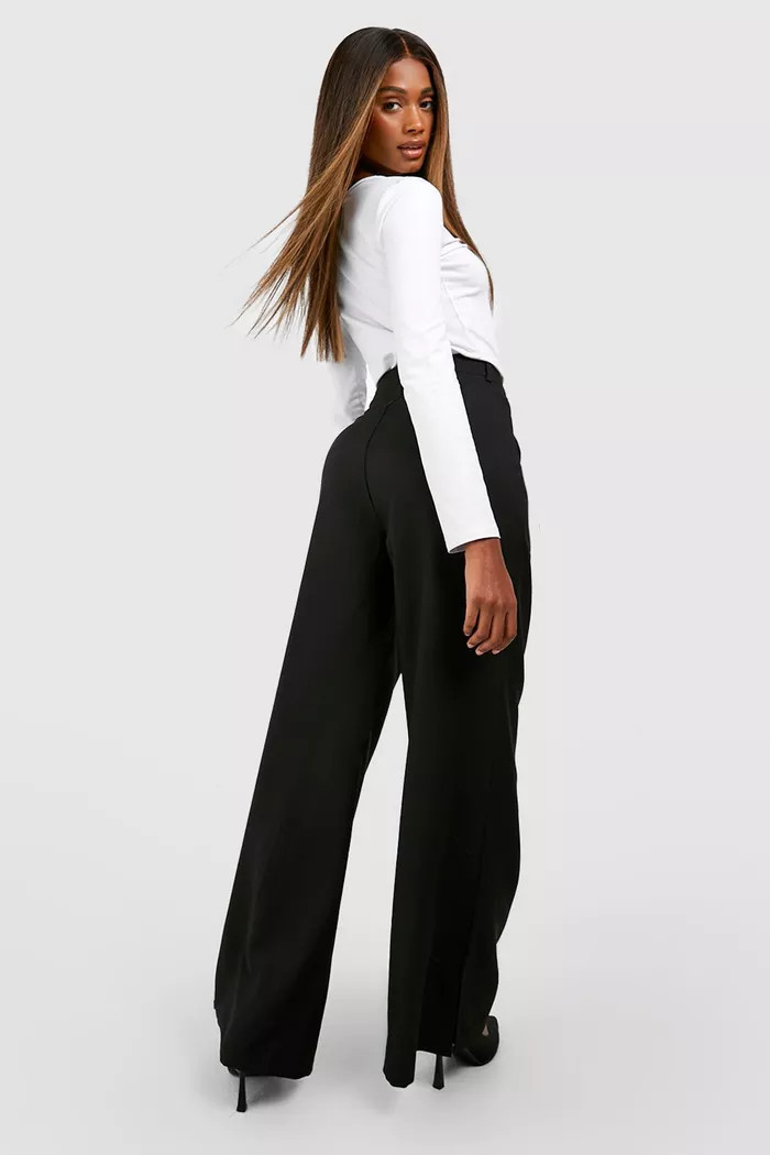 High Waisted Pleat Tailored Split Hem Trousers | Boohoo.com (UK & IE)