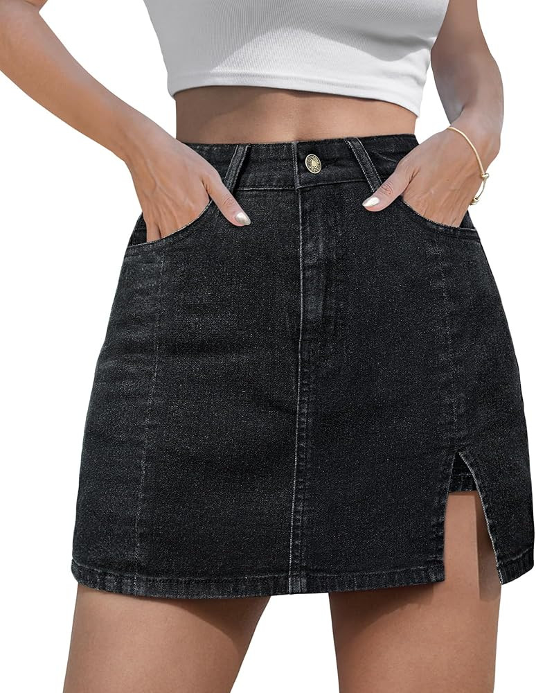 Women's Denim Mini Skort High Waisted Stretch Casual Jean Skirt Shorts 5 Pockets | Amazon (US)