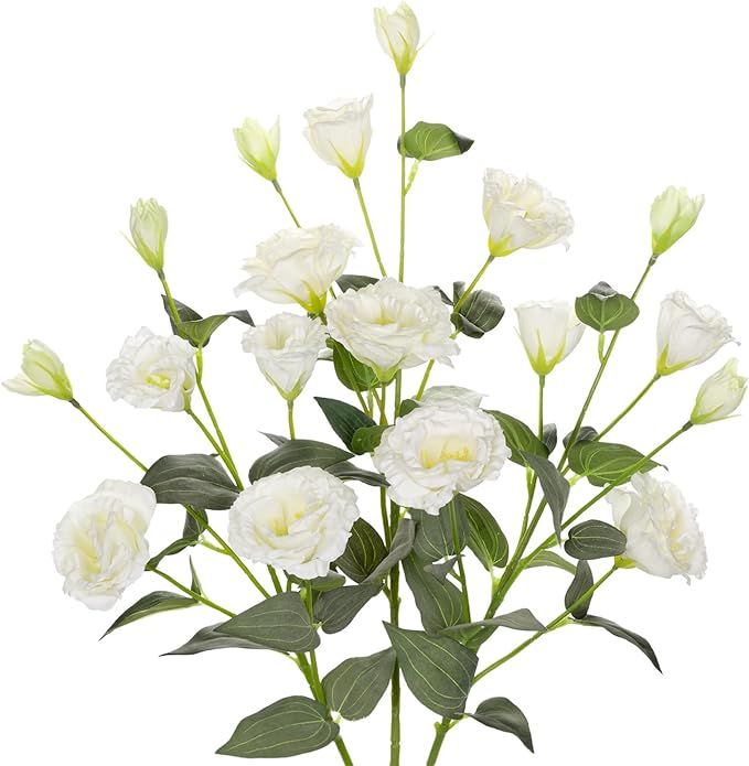 34.5" White Artificial Flowers Silk Fake Flower 3Pcs Eustoma Lisianthus Flowers with Long Stem Fa... | Amazon (US)