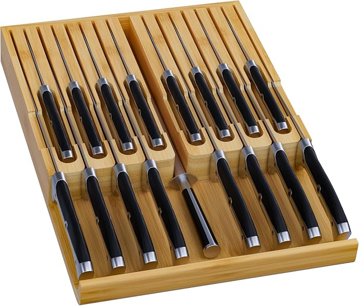 Domax Bamboo In-drawer Knife Block - Knife Drawer Organizer Insert Large Handle Steak Knife Holde... | Amazon (US)