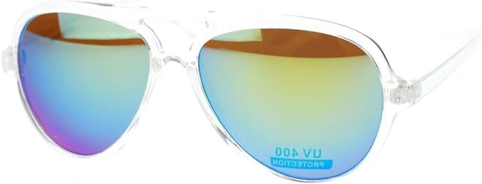 Plastic Aviator Sunglasses Clear Frame Multicolor Mirror Lens | Amazon (US)