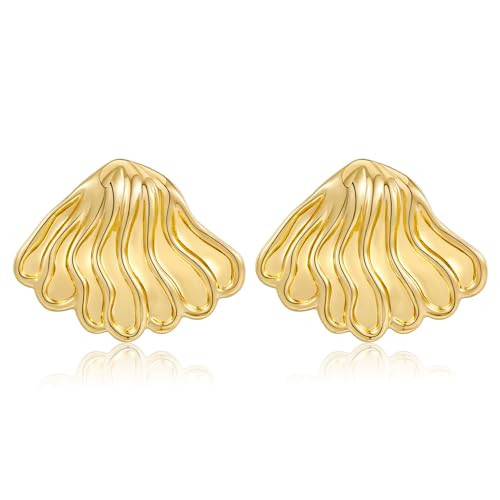 HolidayQbee Sea Shell Earrings For Women Gold Ocean Studs Shell Studs Earrings Gold Shell Earrings Statement Earrings Fashion Chunky Jewelry Earrings Gift, AMZ-EH21839A | Amazon (US)