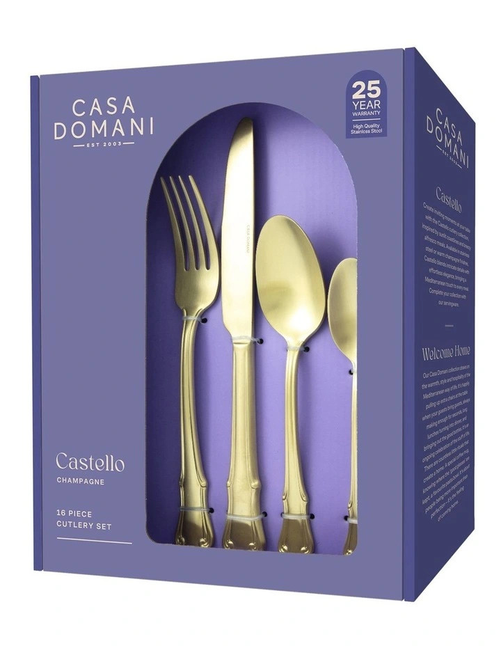 Casa DomaniCastello Cutlery Set Gift Boxed 16 Piece in Champagne | Myer