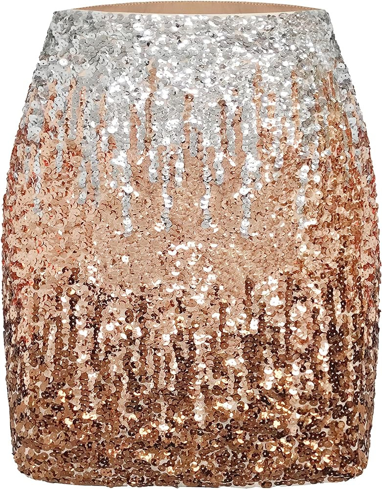Amazon.com: MANER Women's Sequin Skirt Sparkle Stretchy Bodycon Mini Skirts Night Out Party (L / ... | Amazon (US)