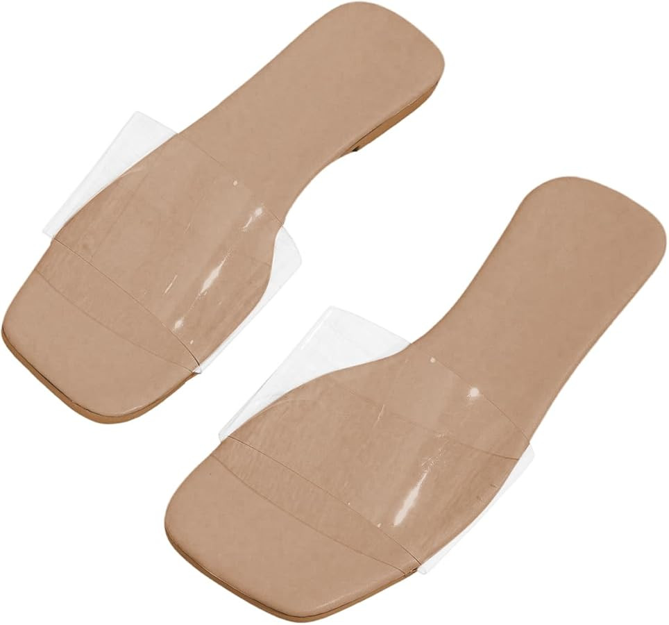 GORGLITTER Women's Clear Sandals Jelly Transparent Flat Slides Dressy Square Open Toe Slip On Fli... | Amazon (US)