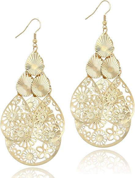 COZLANE 14K Gold Drop Dangle Earrings for Women Fashion Big Dangling Bohemia Vintage Circular Sta... | Amazon (US)