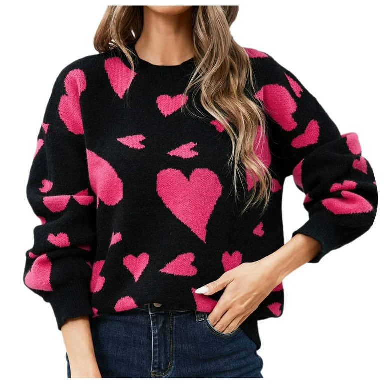 Daznico Womens Sweater,Women's Cute Heart Pullover Sweaters Long Sleeve Crew Neck Pullovers Casua... | Walmart (US)