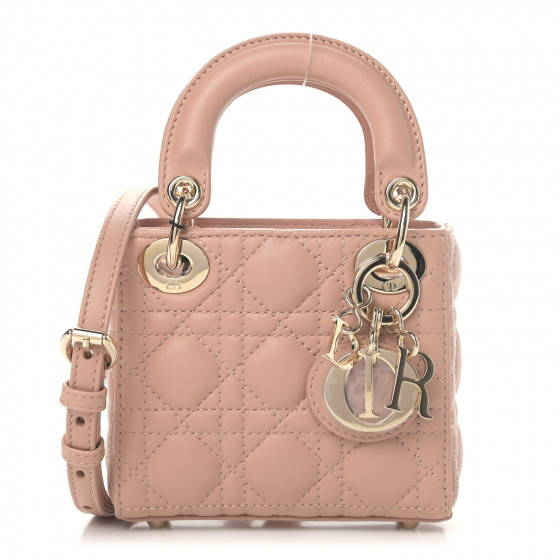CHRISTIAN DIOR Lambskin Cannage Micro Lady Dior Rose Des Vents | Fashionphile