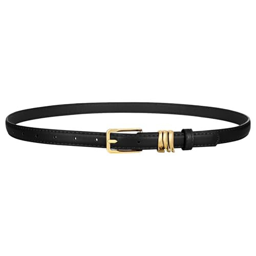 XZQTIVE Women Skinny Leather Belt Ladies Black Thin Waist Belt for Dresses Jeans Pants with Gold Buckle and Metal Loops | Amazon (US)