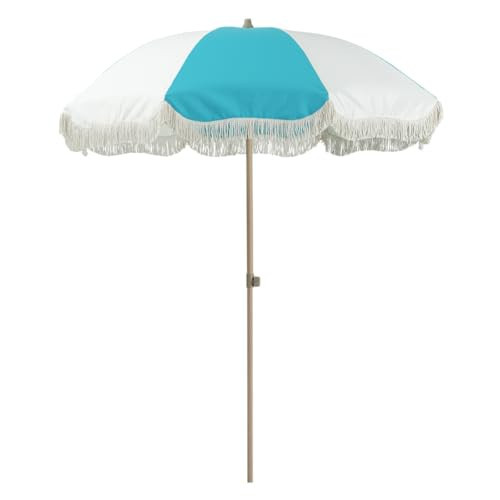 Tempera 7ft Boho Beach & Patio Umbrella with Fringe, Market Umbrellas with UPF 50+ UV & Water-Resistant Canopy, 1.5" Wood Pole & Button Tilt. | Amazon (US)