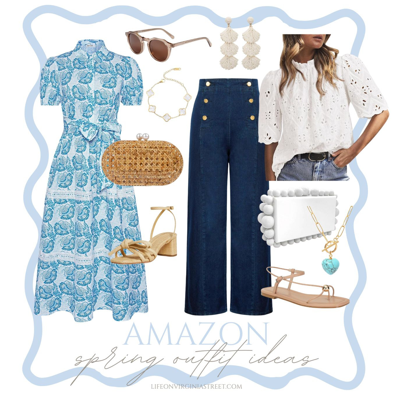 The CUTEST Amazon spring outfit finds including a block print shirt dress, eyelet top, sailor jeans, and chic accessories that give you a designer look for less! #ltkfindsunder50 #ltkfindsunder100 #ltkstyletip #ltkover50 #ltkmidsize #ltkshoecrush #ltkitbag #ltkworkwear #ltkwedding #ltksalealert #ltkseasonal spring outfit ideas, teacher outfits, Easter outfit ideas 

 #LTKOver40 #LTKSaleAlert #LTKFindsUnder100
