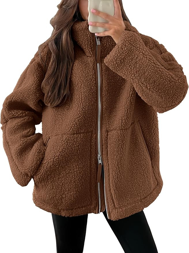 ANRABESS Womens Fleece Jacket Oversized Zip Up Sherpa Fuzzy Casual Coats Winter Fall Outerwear 20... | Amazon (US)