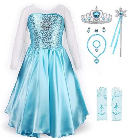 Girls Elsa Costume Frozen Snow Queen Sequin Fancy Princess Dress Up for Birthday Party Christmas Gif | Walmart (US)