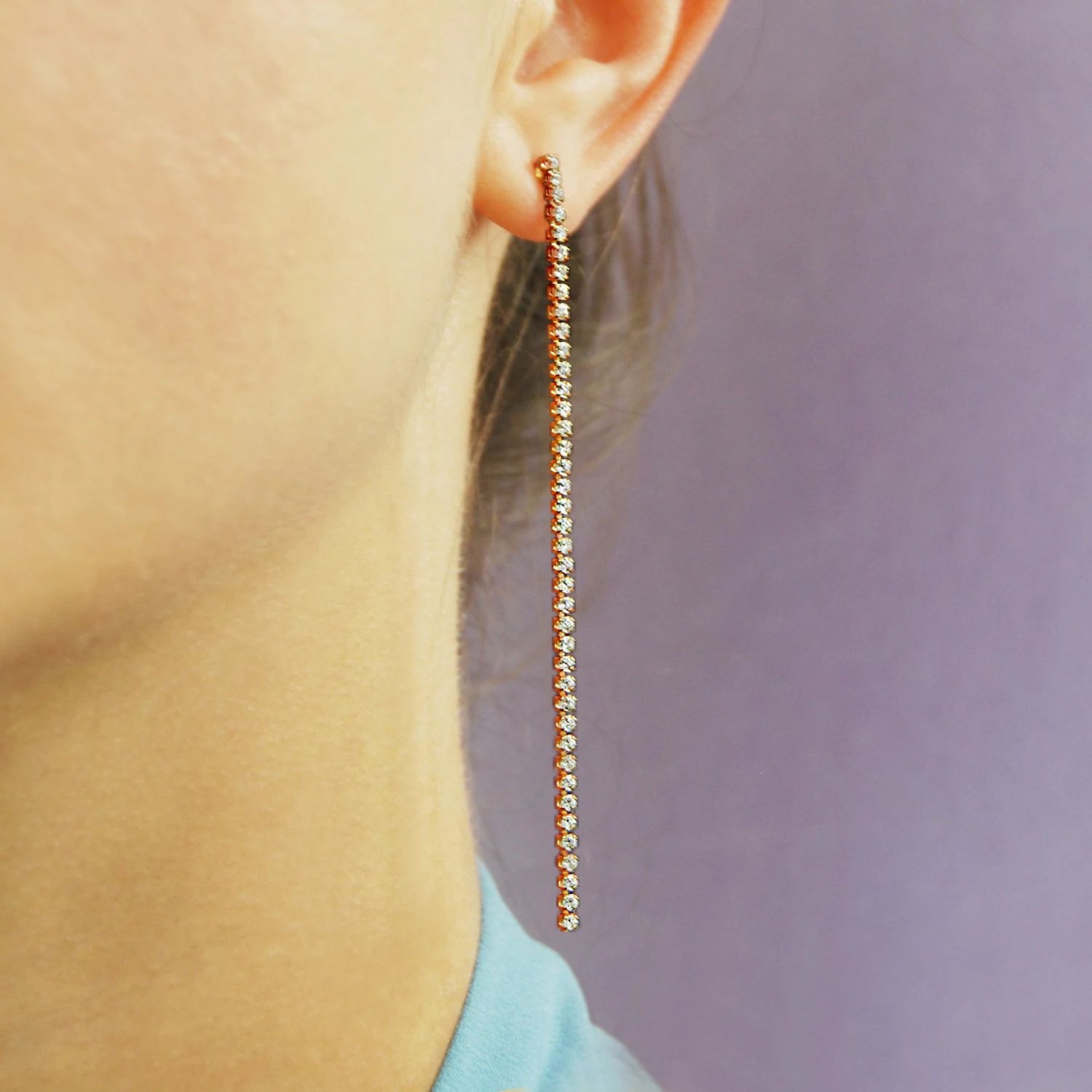 Rose Gold Earrings, Long Earrings, Gold Stud Earrings, Dangle Earrings, Cubic Zirconia, Chain Earrin | Etsy (US)