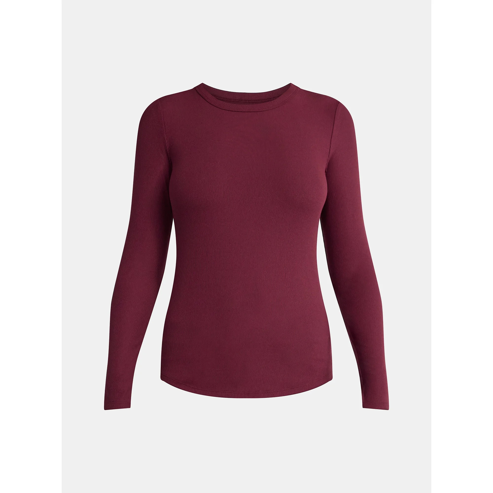 No Boundaries Crew Ribbed Tee with Long Sleeves, Women's | Walmart (US)