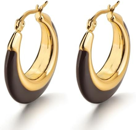 TaYolnFaSo Chunky Enamel Hoop Earrings for Women 18K Gold Plated Colorful Huggie Earrings Enamel ... | Amazon (US)