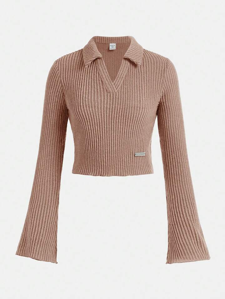 Teen Girl Letter Patched Detail Flare Sleeve Tee | SHEIN