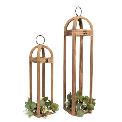 HPC Decor Large Rustic Farmhouse Lantern Decor Set of 2, Tall 30“ Vintage Wooden Lanterns, Modern Candle Lanterns Decorative w/Light String and Garland for Home, Indoor,Outdoor,Fireplace Mantle Decor | Amazon (US)