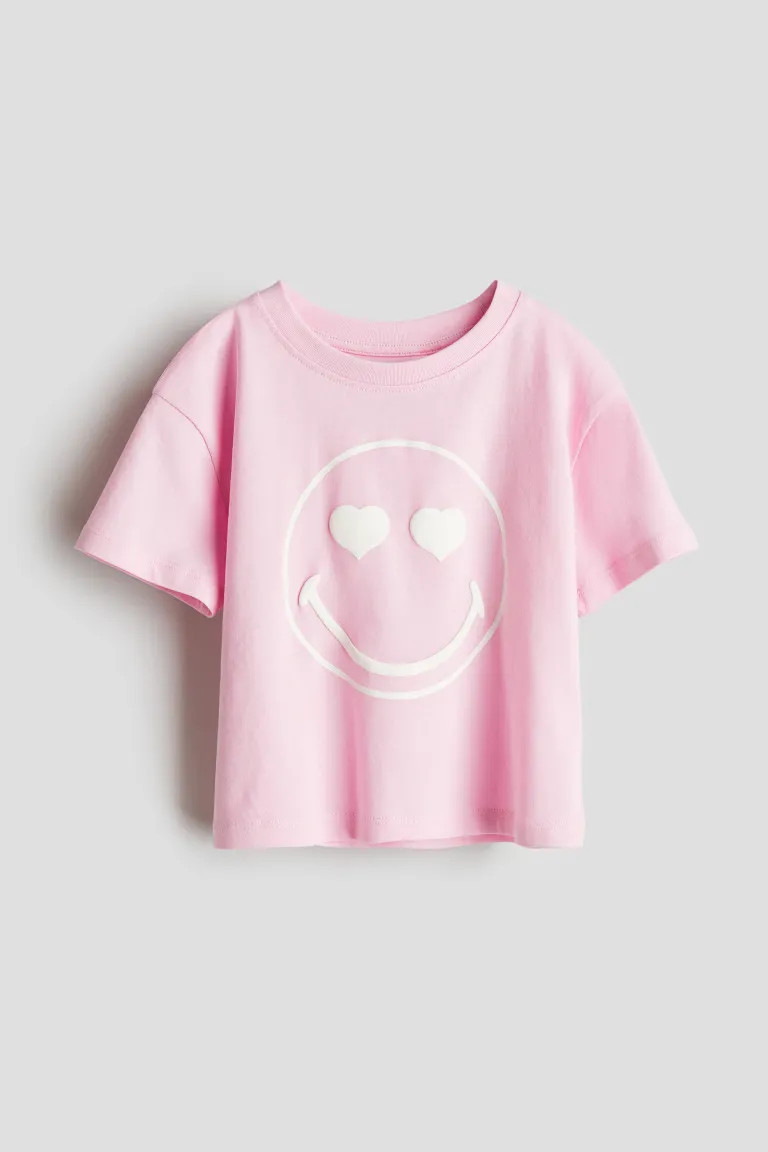 Printed T-shirt - Round Neck - Short sleeve - Pink/SmileyWorld® - Kids | H&M US | H&M (US + CA)