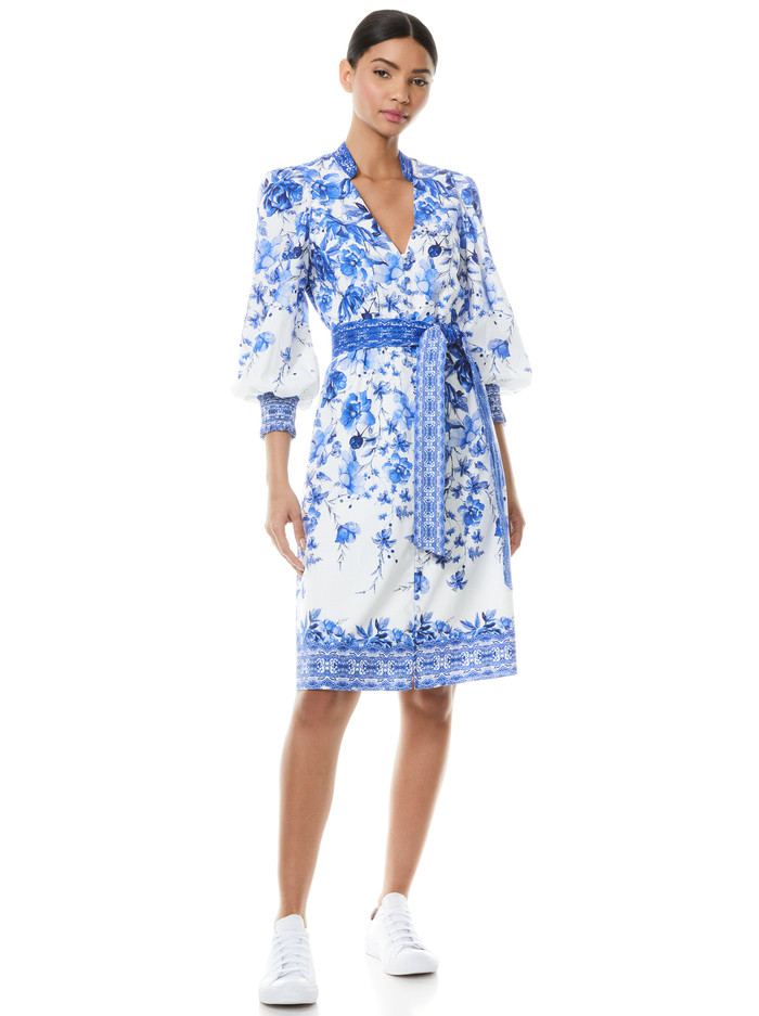 SHANLEY BUTTON FRONT FLORAL MIDI DRESS | Alice + Olivia