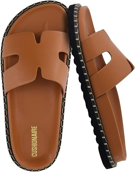 CUSHIONAIRE Crisp Women’s Slide Sandal – Faux Leather Cutout Slip-On with Artisan Stitching &... | Amazon (US)