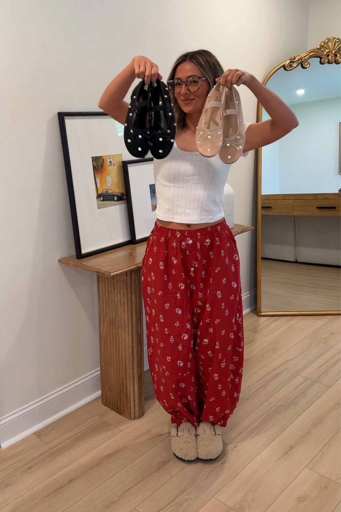 I’m wearing size small in the tee & pants! Size 7 in the ballet flats which is true to size for me :) 

#LTKStyleTip #LTKFindsUnder100 #LTKFindsUnder50