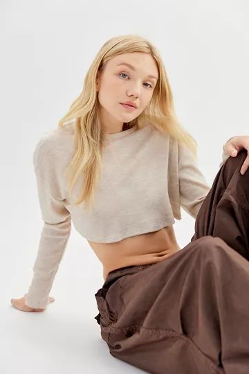 Urban Renewal Remnants Cropped Thermal Long Sleeve Top | Urban Outfitters (US and RoW)