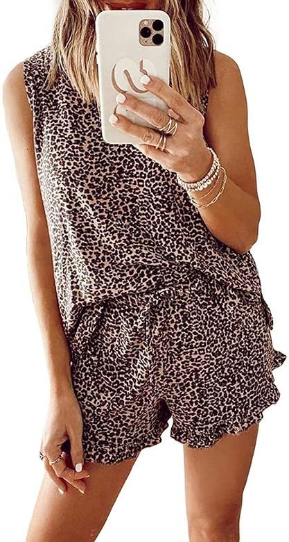 Women's Long Sleeve Tie Dye Ruffle Shorts Pajamas Set Loungewear Nightwear Sleepwear | Amazon (US)