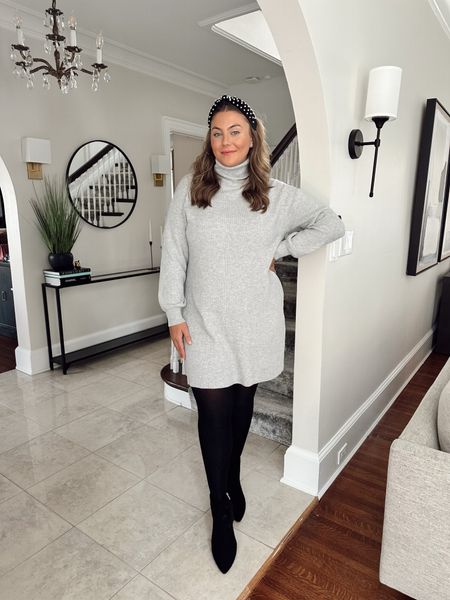 How to style a sweater dress with tights and ankle boots for fall! Wearing size XL in dress. 

#LTKstyletip #LTKmidsize #LTKSeasonal