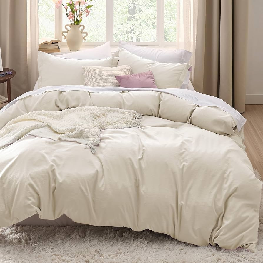 Bedsure Oat Milk Duvet Cover King Size - 3 Pieces Prewashed Cotton-Like Polyester Extra Soft Bedd... | Amazon (US)