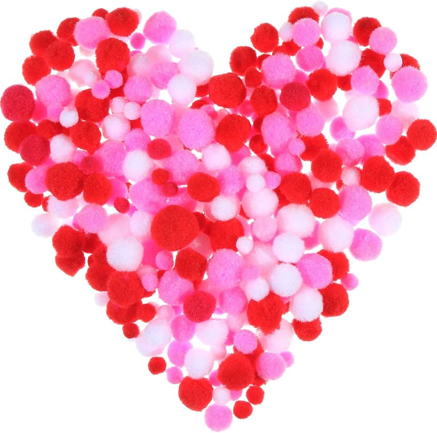Sumind 300 Pcs Valentines Pom Poms Mini Craft Pom Poms Assorted Pom Poms Red White Pink Fluffy Po... | Amazon (US)