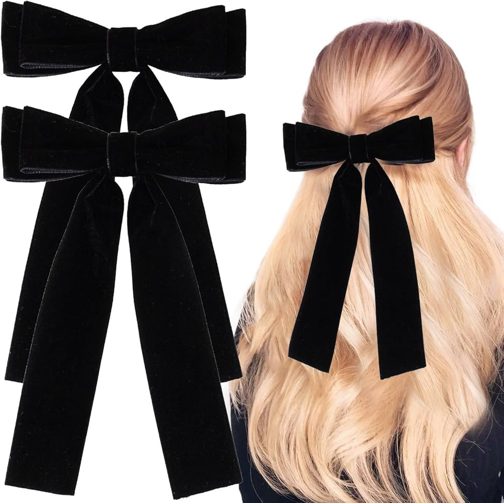 2PCS Velvet Bows Hair Clips Ponytail Long Velvet Ribbon Bows Hair Accessories for Women Girls Tod... | Amazon (US)