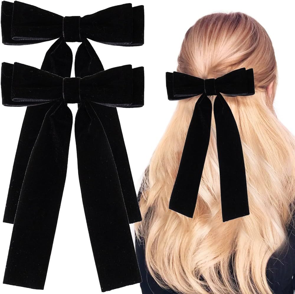 2PCS Velvet Bows Hair Clips Ponytail Long Velvet Ribbon Bows Hair Accessories for Women Girls Tod... | Amazon (US)
