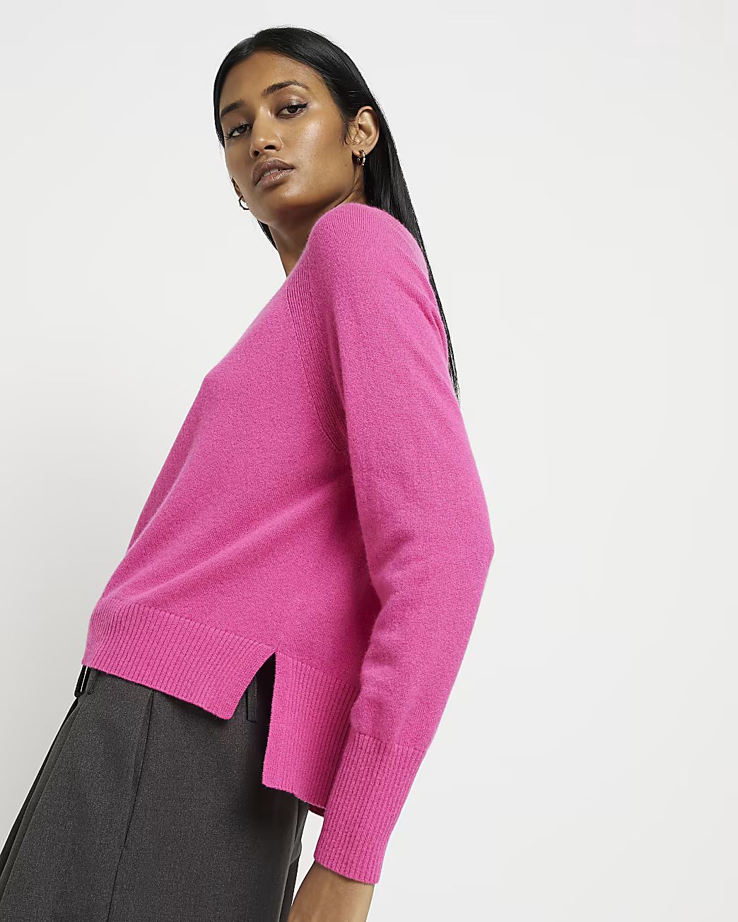 Pink cashmere long sleeve jumper | River Island (UK & IE)
