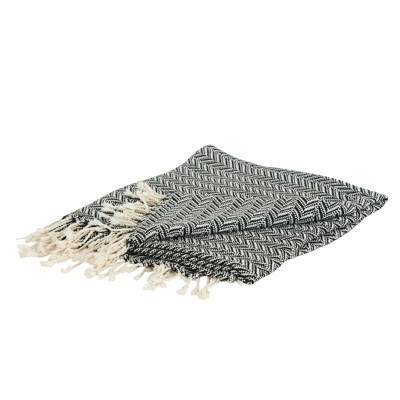 HomeRoots 50" X 60" Black And Ivory Chevron Cotton Throw Blanket with Fringe | Target